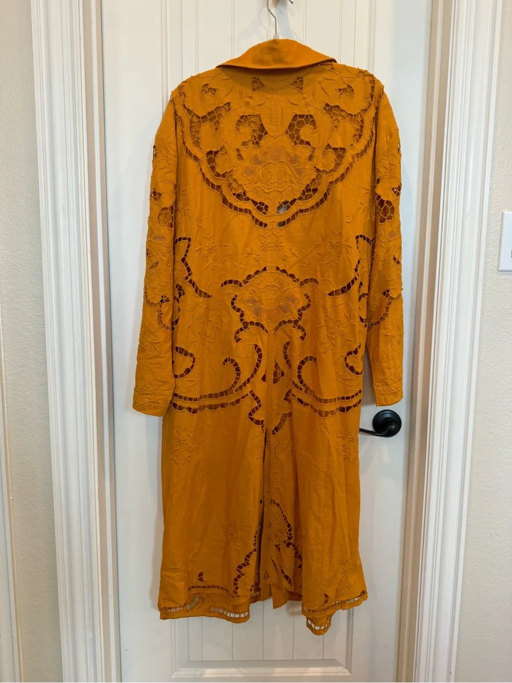 Free People Ochre Cutwork Long Trench Coat